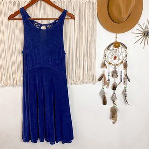 Free People Navy Sleeveless Muted Floral Lace Keyhole Back Mini Dress Small